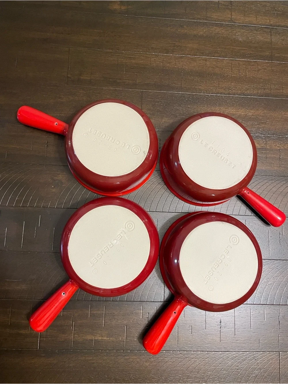 Le Creuset Red Mini Sauce Pans with Cream Interior — Set of 4